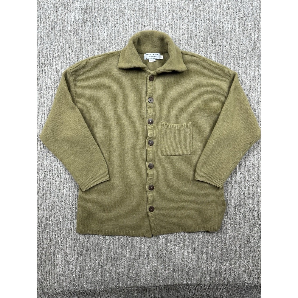 Indigenous Designs Cardigan Sweater Women's Size‎ Small Olive Green Wool